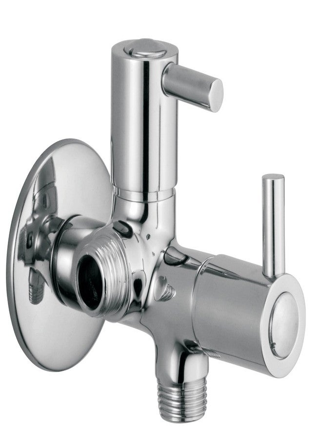 KAMAL Full Brass 2-IN-1 Angle Cock Valve with Wall Flange - Dixy (DXY-2220) | Wall Mount Installation | Chrome Finish - Silver (Pack of 1)